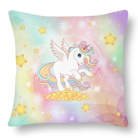 MUSOLEI Unicorn Cushion Cover 45 x 45 cm 2 Children's Velvet Cushion Cover Rainbow Unicorn Decorative Cushion Cover Plush Sofa Cushion Cover with Zip Pillowcases Girls, Unicorn C