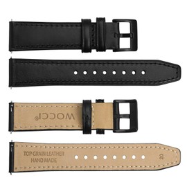 WOCCI 20mm Elite Watch Strap, Top Grain Leather, Quick Release, Black Buckle (Black)