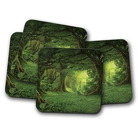 4 Set - Beautiful Ancient Forest Cork Backed Drinks Coaster - Tree Forrest #8294