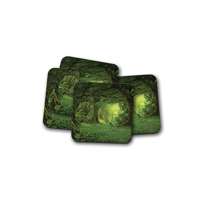 4 Set - Beautiful Ancient Forest Cork Backed Drinks Coaster