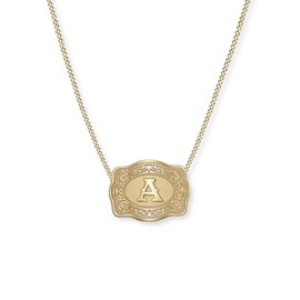 Mini Belt Buckle Necklace (Initial) - Gold - Letter: A, Color: Gold, Chain: Curb Chain (16" + 2" extender)