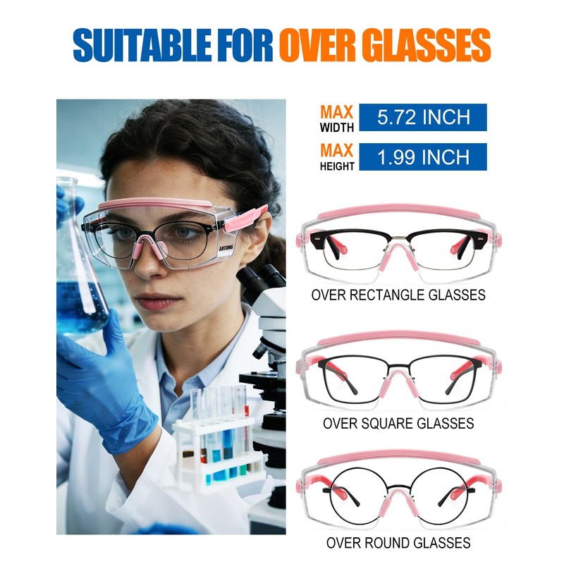 abtong Safety Glasses Over Eyeglasses — ANSI Z87.1 Certified Clear