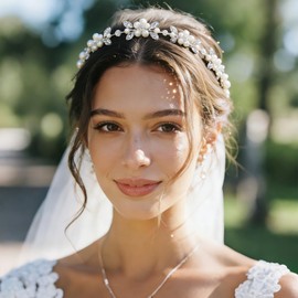 Pearl Crystal Bridal Hair Vine with Ribbon Ties, Silver Wedding Hair Accessories Sparkling Rhinestone Headpiece