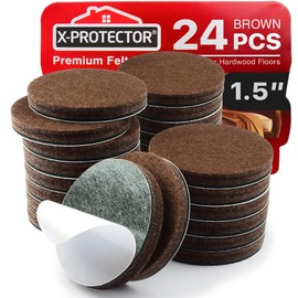 24 Heavy-Duty Felt Furniture Pads 1.5” 1/4” Thick X-Protector! Round Felt Pads for Furniture Feet - The Best Felt Floor Protectors for Furniture to Prevent Scratches. Protect Your Hard Floor! (Brown)