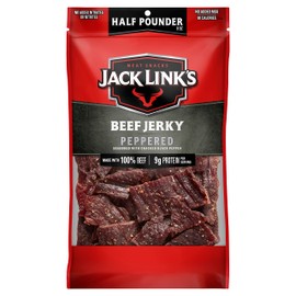 Jack Link's Beef Jerky, Peppered, Half Pounder Large Jerky Bag - Flavorful Meat Snack, Ready to Eat Protein Snacks with 9g of Protein per Serving, Made with 100% Beef