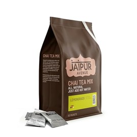 Jaipur Avenue Lemongrass Chai Tea Mix Crafted with All-Natural Assam Black Tea, Lemongrass, Cane Sugar, Premium Dry Milk - Preservative-Free, Gluten-Free, Authentic Indian Chai Tea Latte, 50-Count Bag