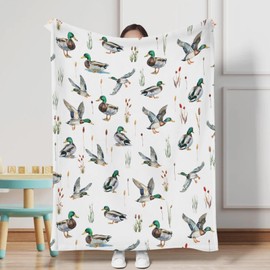 Watercolor Mallard Duck Hunting Baby Blanket for Boy Girl Duck Hunting Nursery Decor Swaddle Blanket Wild Duck Leaves Flannel Soft Receiving Blankets Toddler Nursery Bed Crib Blanket Playmat 30x40