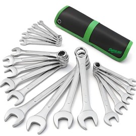 Juego de 19 Llaves Métricas Combinadas, Juego de Llaves de Vaso Estándar de 6-24mm, Juegos de Herramientas Mecánicas con Bolsa con Ruedas, Llaves de Extremo Abierto para Hogar, Garaje, Taller