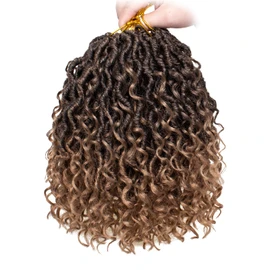 Mscat 8 Packs Crochet Hair Short Bohemian Locs Crochet Braids Pre Looped Ombre Hippie Locks with Curly Ends 14 Strands/Pack T27#
