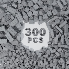 WEBRICK 300 Pcs Classic Building Bricks, Light Gray Bulk Bricks,Compatible with Major Brands Parts and Pieces, Creative Building Block Toys for Boys Girls Ages 6 7 8 9 10 Year Old