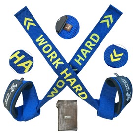 Forged Bison Straps Gym "Work Hard" mit Pfeilen und Hinweisbuchstaben – Lifting Gym Straps Powerlifting – Hebegurte – Fitness-Griffe – Fitness-Zubehör für Damen und Herren