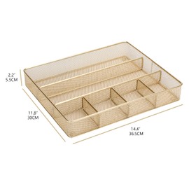 Annova - Bandeja organizadora de cajones de computadora para organización de oficina, malla metálica, accesorios y suministros de oficina (Gold)