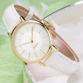 NUOVO Women's Leather Watch Women's Rose Black or White Leather Strap Watch Elegant Analogue Quartz Watches for Women, White 03, Bracelet