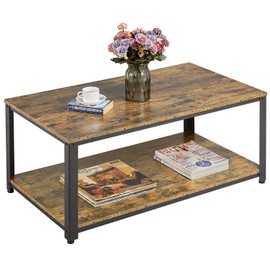Yaheetech Industrial Coffee Table with Storage Shelf for Living Room, 2-Tier Wood Table with Stable Metal Frame, Vintage Accent Furniture Table for Home