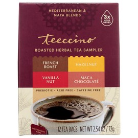 Teeccino Chicory Roasted Herbal Tea Sampler Pack (French Roast, Hazelnut, Vanilla Nut and Chocolaté), Caffeine Free, 12 Tea Bags (Pack of 2)
