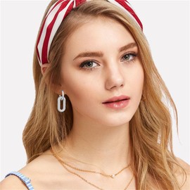 14k Gold Plated Convertible Link Huggie Earrings for Women Trendy Minimalist Paperclip Link Statement Earrings Cuban Link Chain Chunky Earring (C Silver)