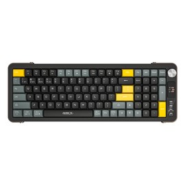 TISHLED Wireless Keyboard with Volume Knob, 2.4G+Bluetooth Multi-Device Keyboard USB-C Rechargeable, Compact 99-Key with Number Pad, Comfortable Scissor Switches for Win/Mac, Black+Grey+Yellow