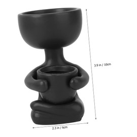 iplusmile Sitting Human Shaped Ceramic Flower Pot Creative Desktop Planter Black Unique Table Ornament for Succulents Cactus Home and Office Decor