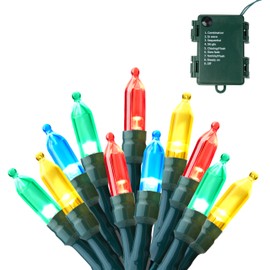 Joiedomi - 50 luces LED de Navidad para exteriores, 17.3 pies, funciona con pilas, resistente al agua, pequeñas luces de árbol de Navidad en interiores, cadena de luces de alambre verde para decoraciones de Navidad (multicolor)