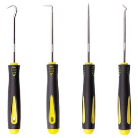 Pickup Tool Precision Hook Set Remover O-Ring Hook O-Ring Remover Pick Tool Vacuum Hose Trim Joint Ring Remover Gasket Pick Precision Hook Set Car Tool Metal 4 Pcs (Yellow)