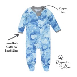 HonestBaby Sleep and Play Footed Pajamas One-Piece Sleeper Jumpsuit Zip-front PJs Organic Cotton for Baby Boys, Unisex, Watercolor World, 3-6 Months