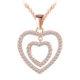 MOOFUN Herz Anhänger Kette Halskette Damen Mädchen Silber 925 Zirkon Doppelherz Kette für Frauen Mama Frau Freundin Glänzend Liebe Schmuck Geburtstage Valentinstag Muttertag Geschenk Rosegold