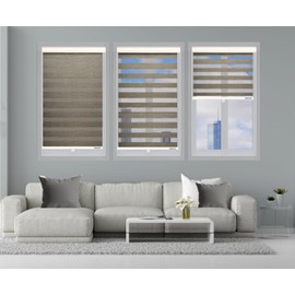 ShadesU Cordless Zebra Blinds – Light Filtering Dual-Layer Window Shades for Privacy (Brown Color) (Maximum Height 72") (Width 53")