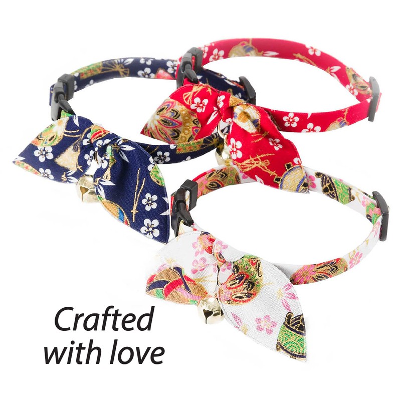 Necoichi Kimono Ribbon Cat Collar, Blue,1 Count, 0.04 kg