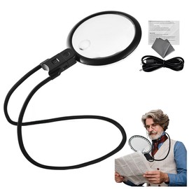 5X‑15X Lupa Libres LED Colgante - Lupa para Leer, Manos Libres para Lectura, USB Recargable Tres Niveles, Puerto de Carga Tipo C, Brillo 36 Leds 5X‑15