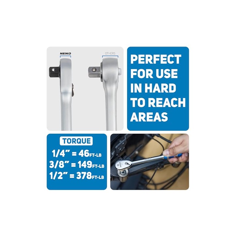 NEIKO 03006A Flat Head Ratchet Set - 3 Piece Low