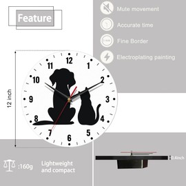 SPUNKER Clock for Bedroom,Black Cat Dog Wall Clock Battery Operated 10 Inch,Animals Round Clock Silent Non-Ticking Wall Decor for Farmhouse Office Home School Living Room Bedroom