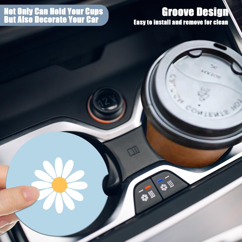 Cup Holders Car Coasters - White Daisy Flower Absorbent Ceramic