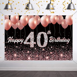 Tecreo Happy 40th Birthday Party Decoration Backdrop Banner for Woman Happy 40 Years Old Fabric Sign Poster, Glitter Rose Gold Photography Background 40th Birthday Table Decoration, 120cm x 80cm