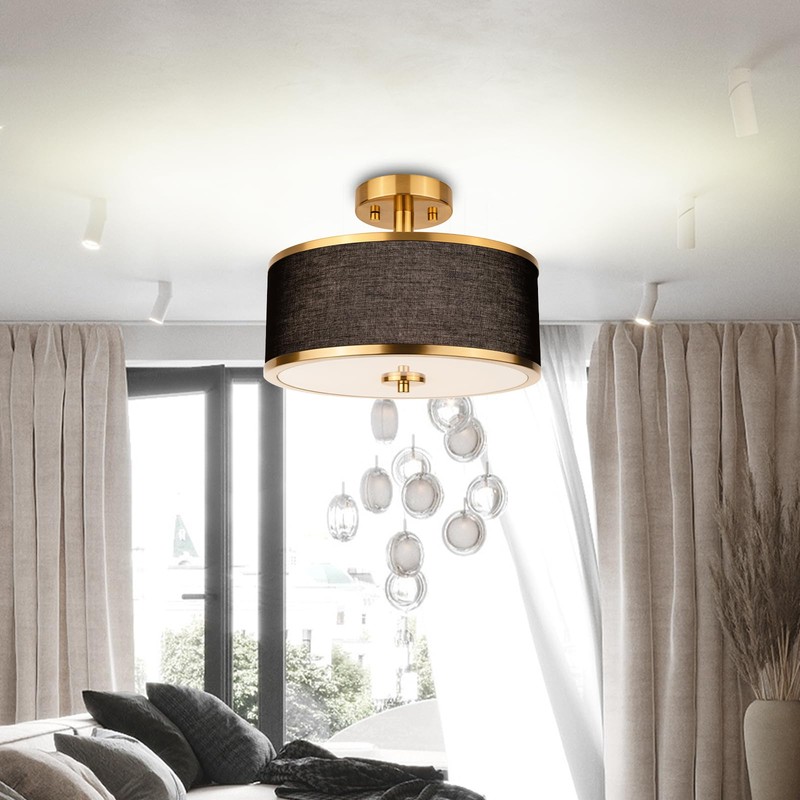 Edwarmlux 3-Light Semi Flush Mount Ceiling Light Fixture, 12.6" Gold