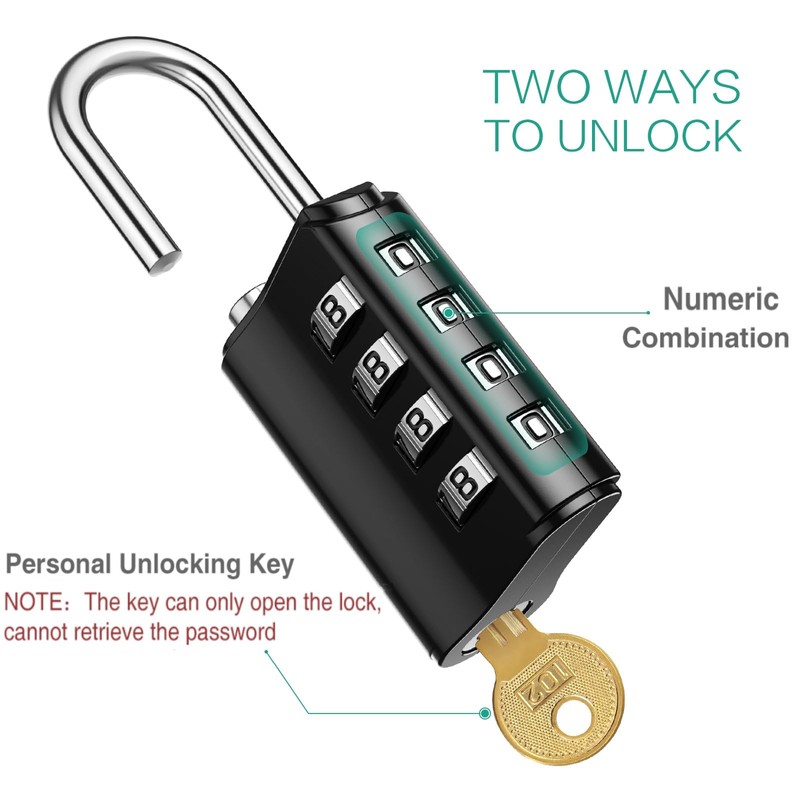 ORIA Combination Padlock, 4 Pack Combination Locks, 4 Digit Padlock
