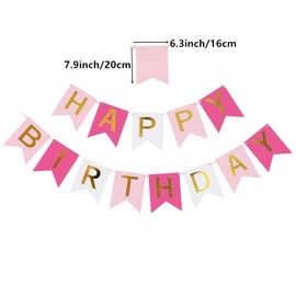 SARTHAM Pink Happy Birthday Banner with Gold Letters, Banner for Party Decorations, Swallowtail Flag Happy Birthday Sign (Gold Letters)