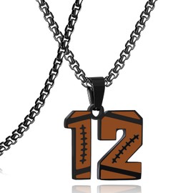 SKQIR Football Number Necklace for Boys Athletes Jersey Black Number Chain for Men Stainless Steel Charm Number Pendant Sport Jewelry Gift for Men Number：12