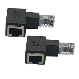 MMNNE 2Pack 90 Degree Down Angled Ethernet LAN RJ45 Male to Female Adapter Shielded Network Patch Connector (Black Down Angled)