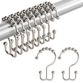 Amazer Shower Curtain Hooks, Rust-Resistant Metal Double Shower Curtain Rings for Curtain Rolling Shower Hooks, 12PCS Shower Rings for Bathroom Shower Curtain Rod, Nickel