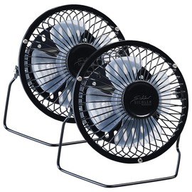 Sichler Haushaltsgeräte Ventilator leise: 2er-Set Mini-Akku-Tischventilatoren, Vollmetall, 360° neigbar, Ø 10 cm (Ventilator für Büro, Auto-Ventilator Akku, Camping)