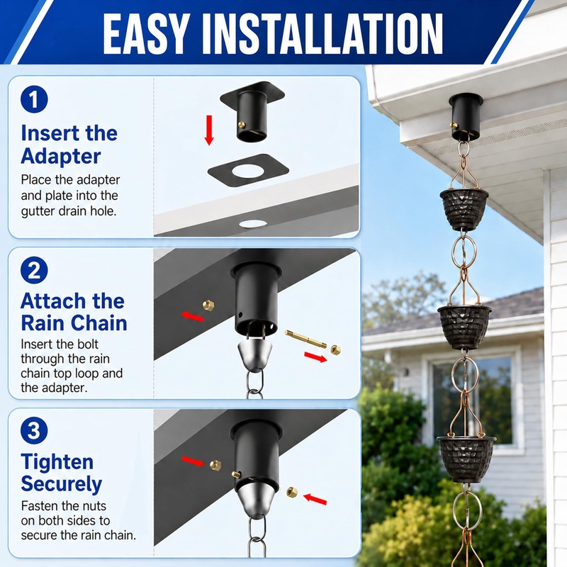 Demimy Rain Chain Gutter Adapter, 4 Pack, Black