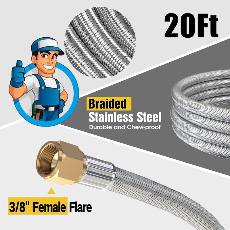 20Ft High Pressure Braided Propane Hose Extension with Fittings -Conversion