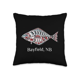 Bayfield New Brunswick Native Tribal Halibut Bayfield NB East Coast of Canada Halibut Native Fisherman Throw Pillow, 16x16, Multicolor