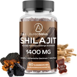 Shilajit Gummies High Dose 1,400 mg per Daily Dose (20:1 Extract), with Ashwagandha & Chaga, 5% Fulvic Acid, Vegan, Sugar-Free, No Additives, Pack of 60 for Men & Women