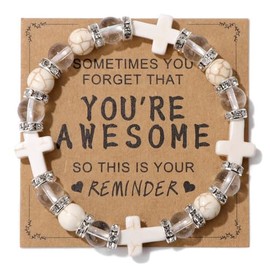 Inspirational Cross Bracelets for Women Healing Relaxation Crystal Stone Bracelet Gifts for Christian Easter Graduation Birthday Christmas Mothers day Valentines for Her Mom Best Friend-White A