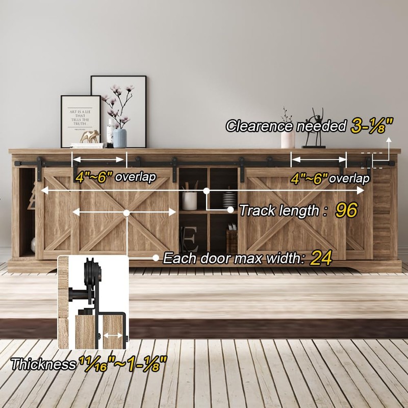 FREDBECK 8 FT Mini Cabinet Bypass Barn Door Hardware Kit