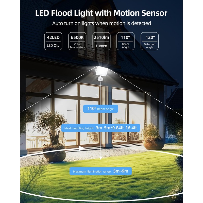 Aigostar 30W Security Lights Outdoor Motion Sensor, 2510 Lumen PIR
