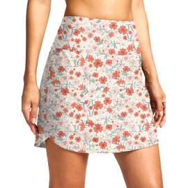 Viodia Women's 17" Long Swim Skirt High Waisted Modest Swimsuits Skirt Bathing Suit Tummy Control Swim Bottoms Orange Flower M