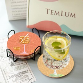 8 Pcs Diamond Painting Kits Coasters,Vintage Cocktail Diamond Art Coasters,5D DIY Full Drill Dots,Gem Art Kits for Adults Arts and Crafts Supplies