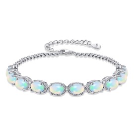 JERWLI Natural Opal Bracelet for Women Sterling Silver White Opal Bracelet Opal Jewellery for Women, Silver